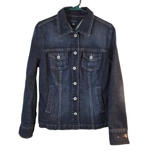 Tommy Hilfiger‎ Womens Stretch Denim Jean Jacket Dark Wash Size Medium